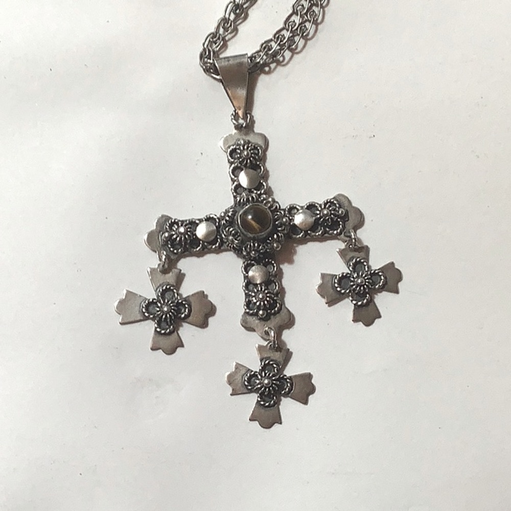 Vintage Collectible Taxco Sterling cross. Tiger's eye..
